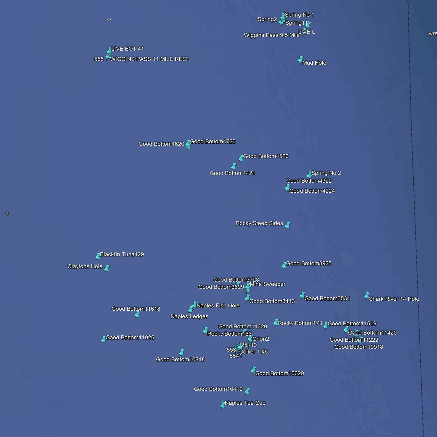 Cape Coral & Naples Fishing Spots - Coastal Near Shore GPX Fishing Numbers