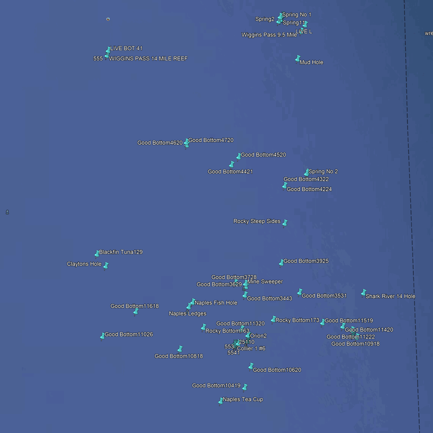 Cape Coral & Naples Fishing Spots - Coastal Near Shore GPX Fishing Numbers