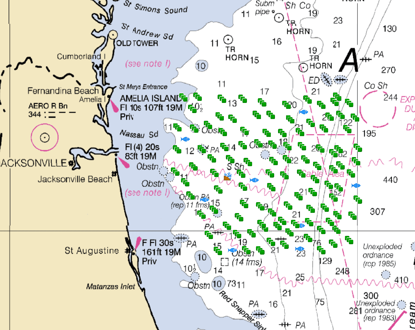 Jacksonville Fishing Spots - Offshore - GPS fishing numbers – Fish On