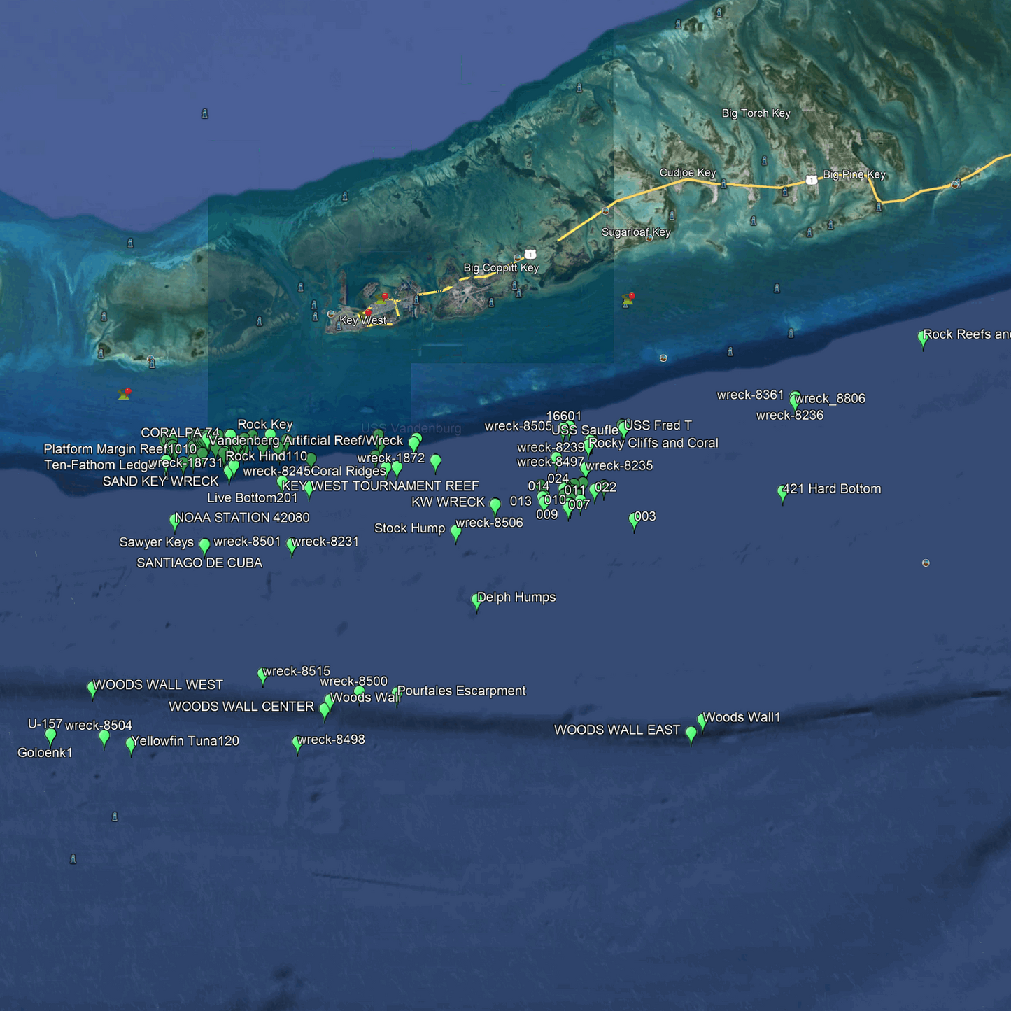 Key West & Big Pine Fishing Spots - Offshore - GPS Fishing Numbers