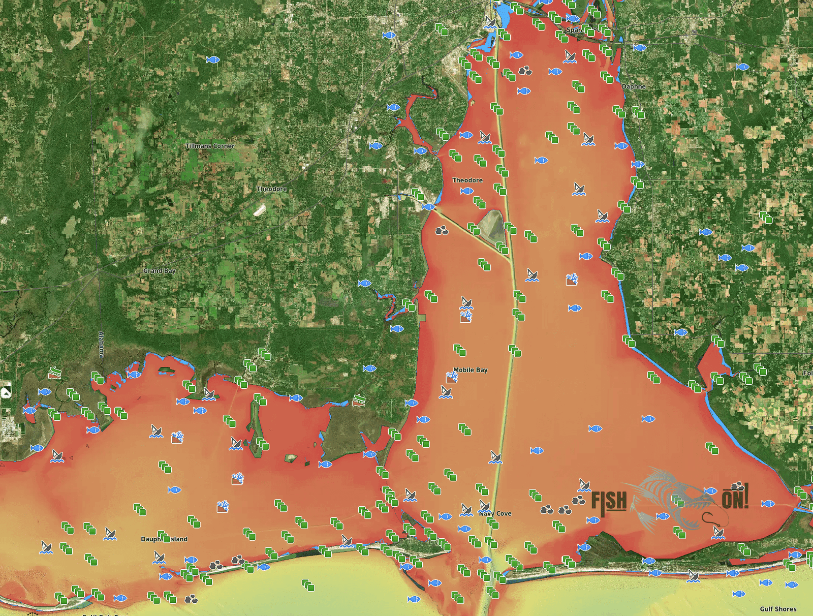 Mobile Bay Fishing Spots GPS Fishing Numbers Fish On