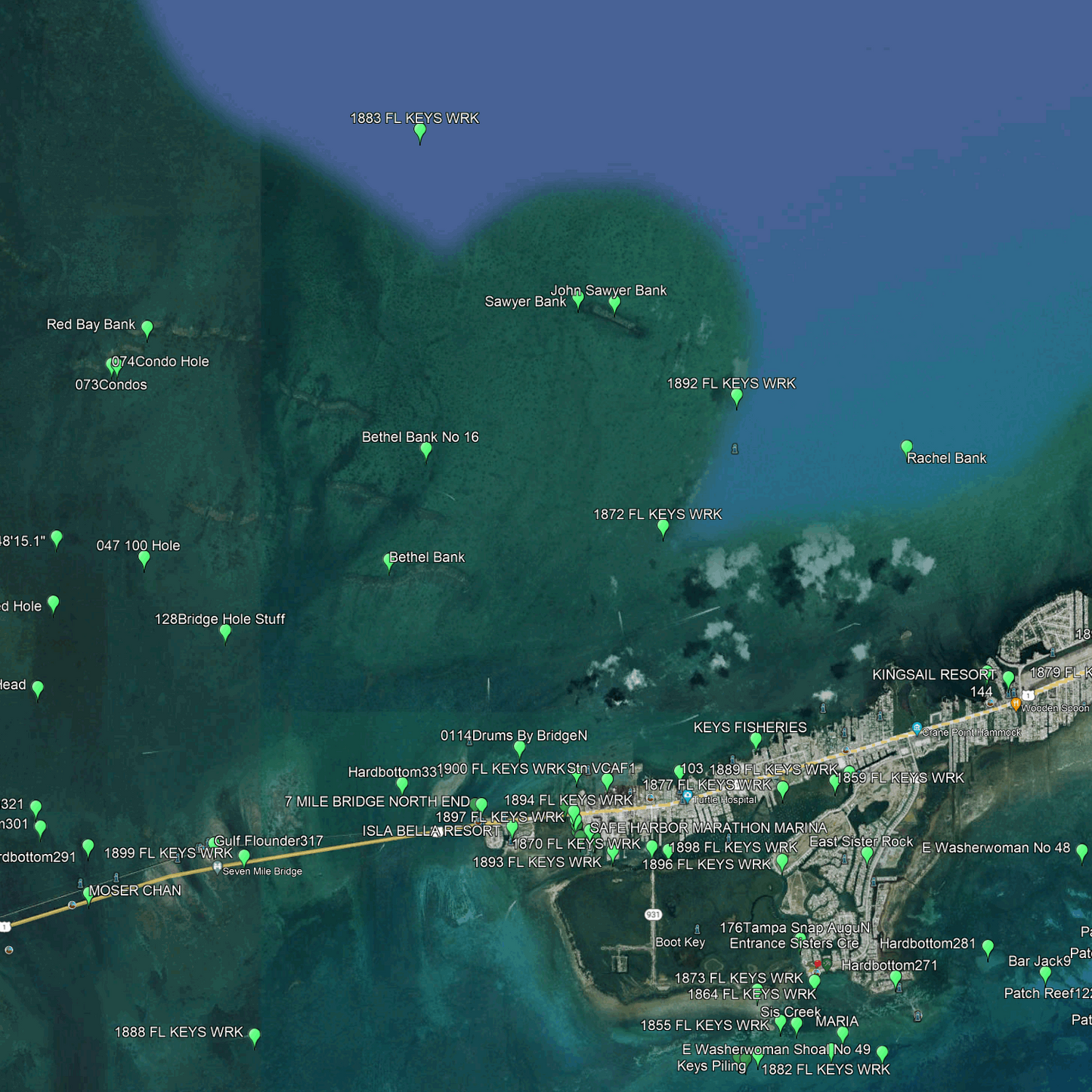 Marathon Fishing Spots - Coastal & Nearshore - GPS Fishing Numbers