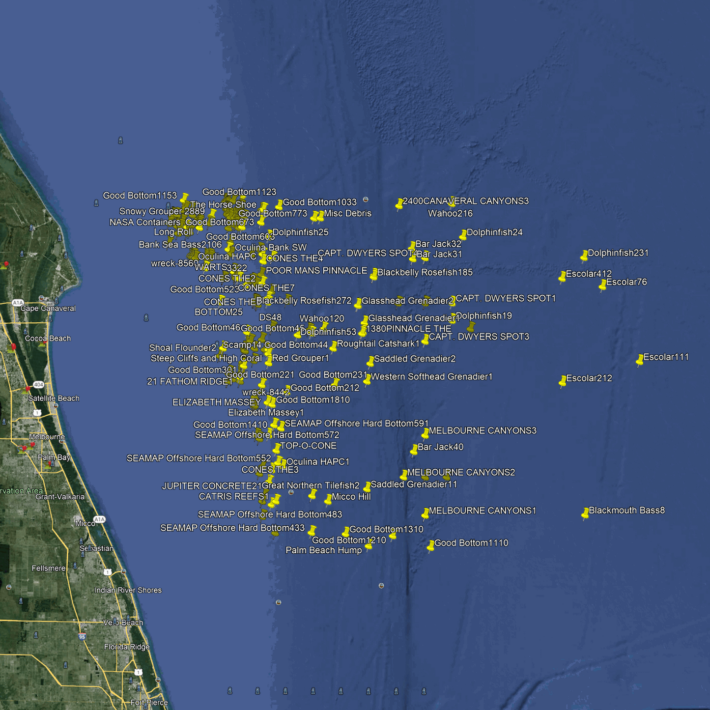Melbourne Fishing Spots - Offshore - GPS Fishing numbers