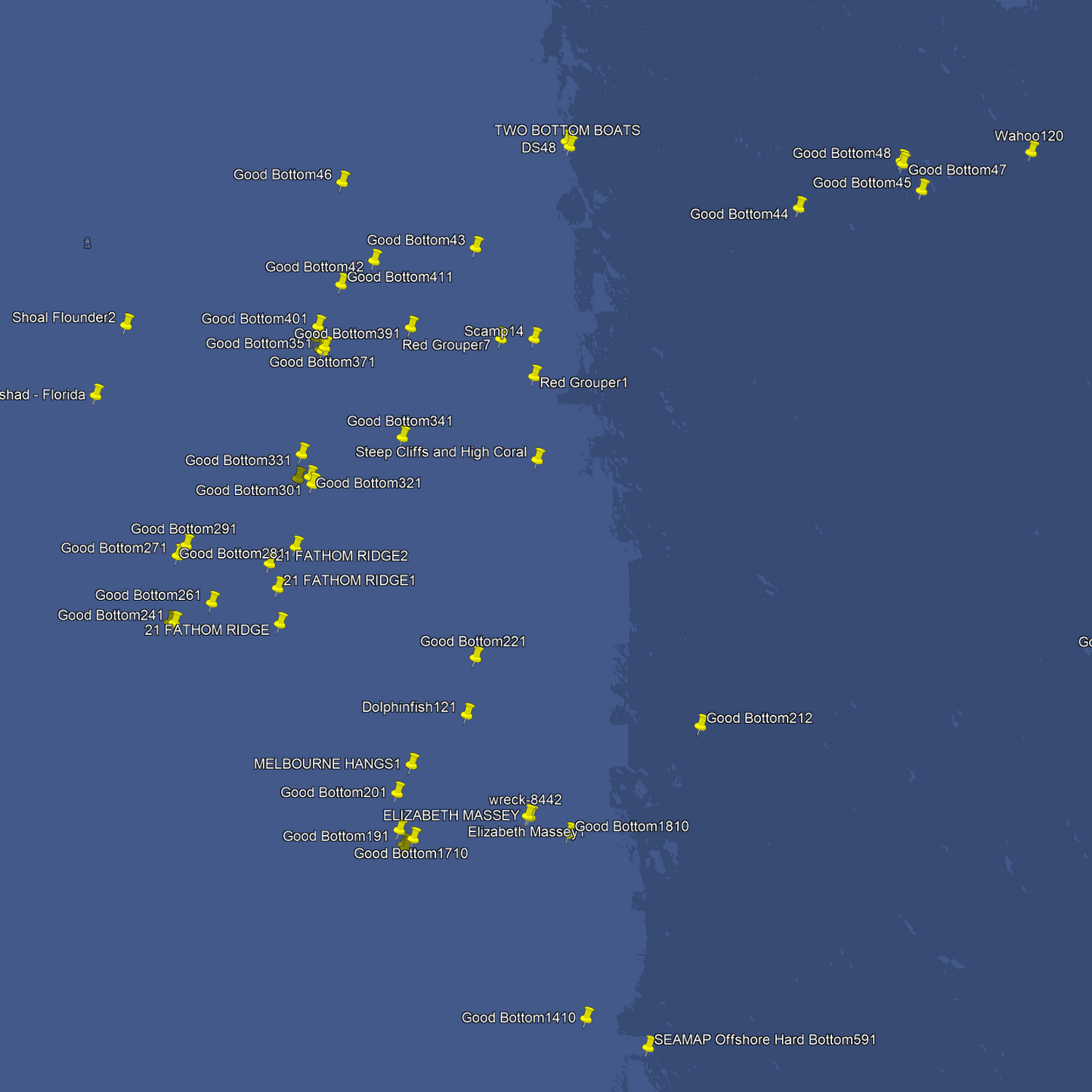 Melbourne Fishing Spots - Offshore - GPS Fishing numbers