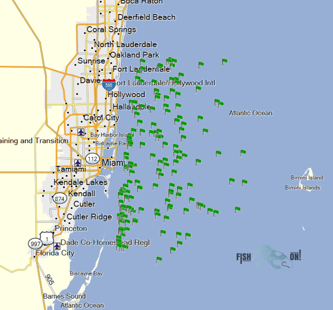 Miami Fishing Spots - Offshore - GPS Fishing numbers – Fish On