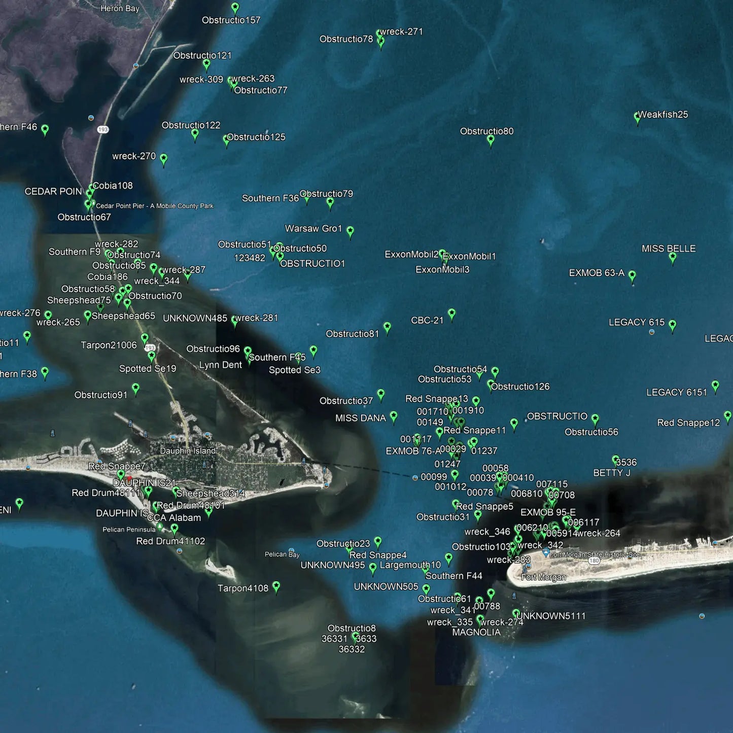 Mobile Bay Fishing Spots - GPS Fishing Numbers