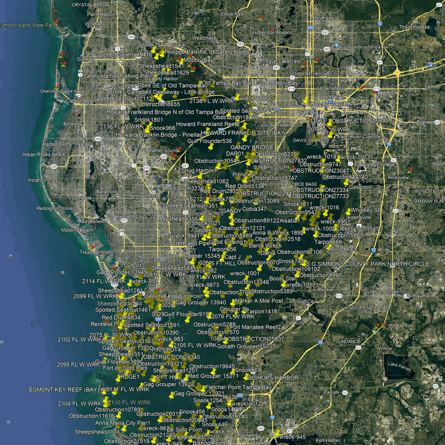 Tampa Bay Fishing spots - GPX Fishing Numbers