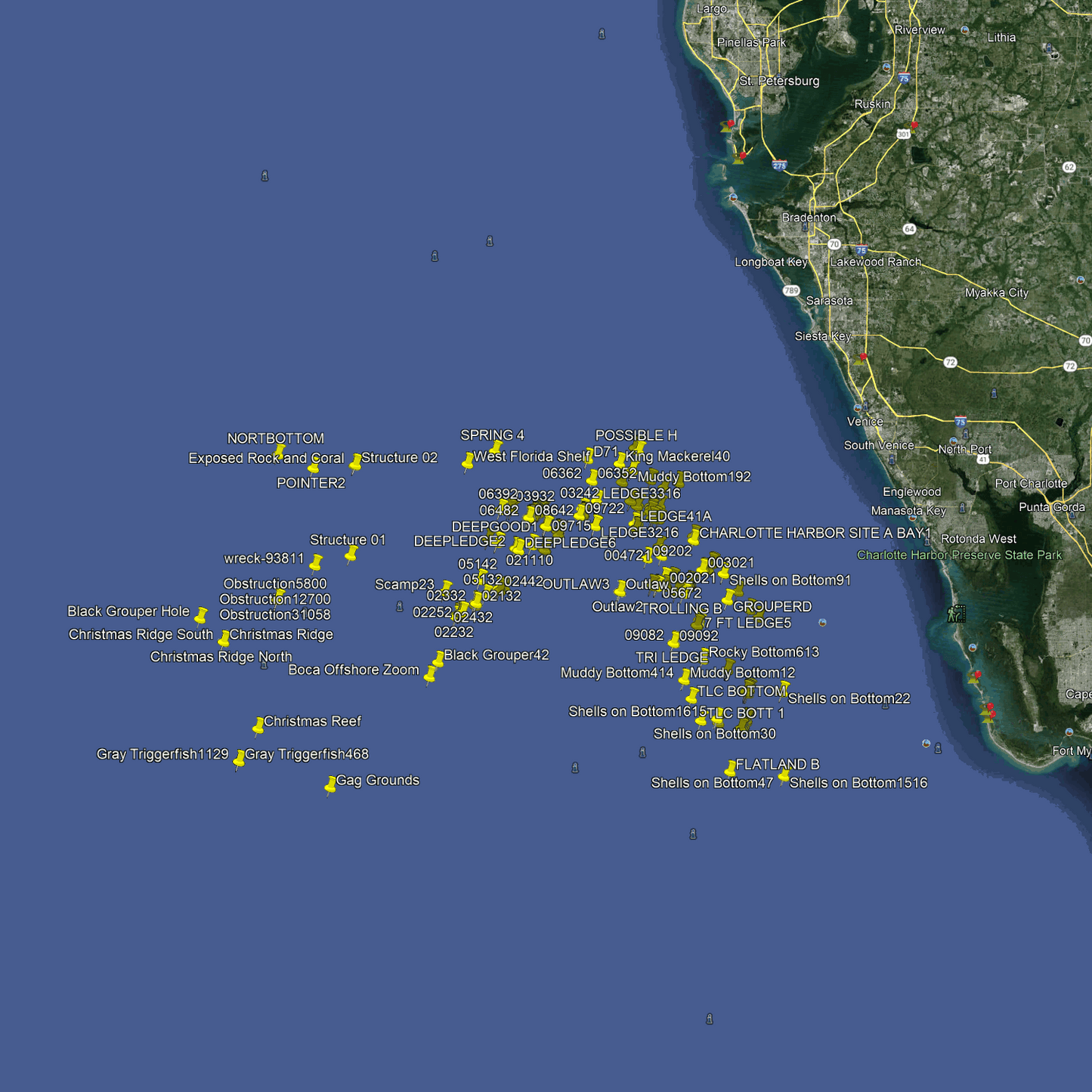 Venice & Pt Charlotte Offshore Fishing Spots - GPS Fishing Numbers