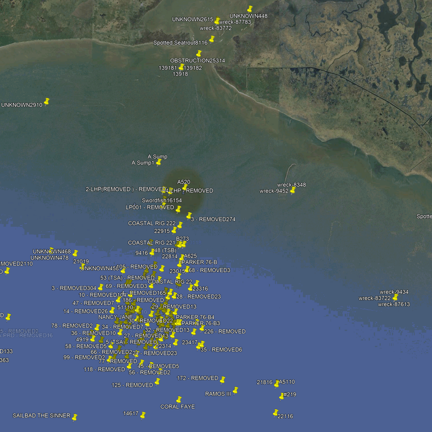 Atchafalaya Bay Fishing Spots - Coastal Nearshore - GPS Fishing Numbers