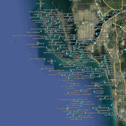 Cape Coral & Naples Fishing Spots - Coastal Near Shore GPX Fishing Numbers