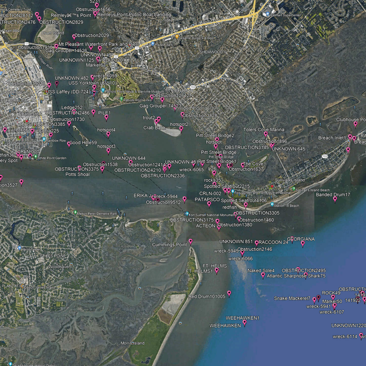 Charleston Fishing Spots - Coastal & Nearshore - GPS Fishing Numbers