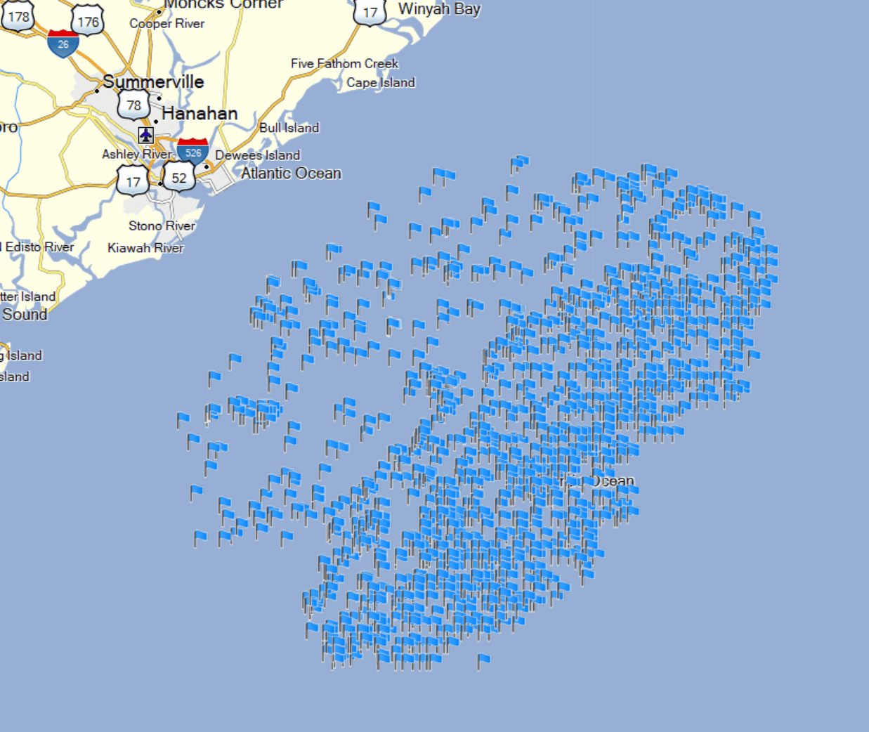 Charleston Fishing Spots - Offshore - GPS Fishing Numbers