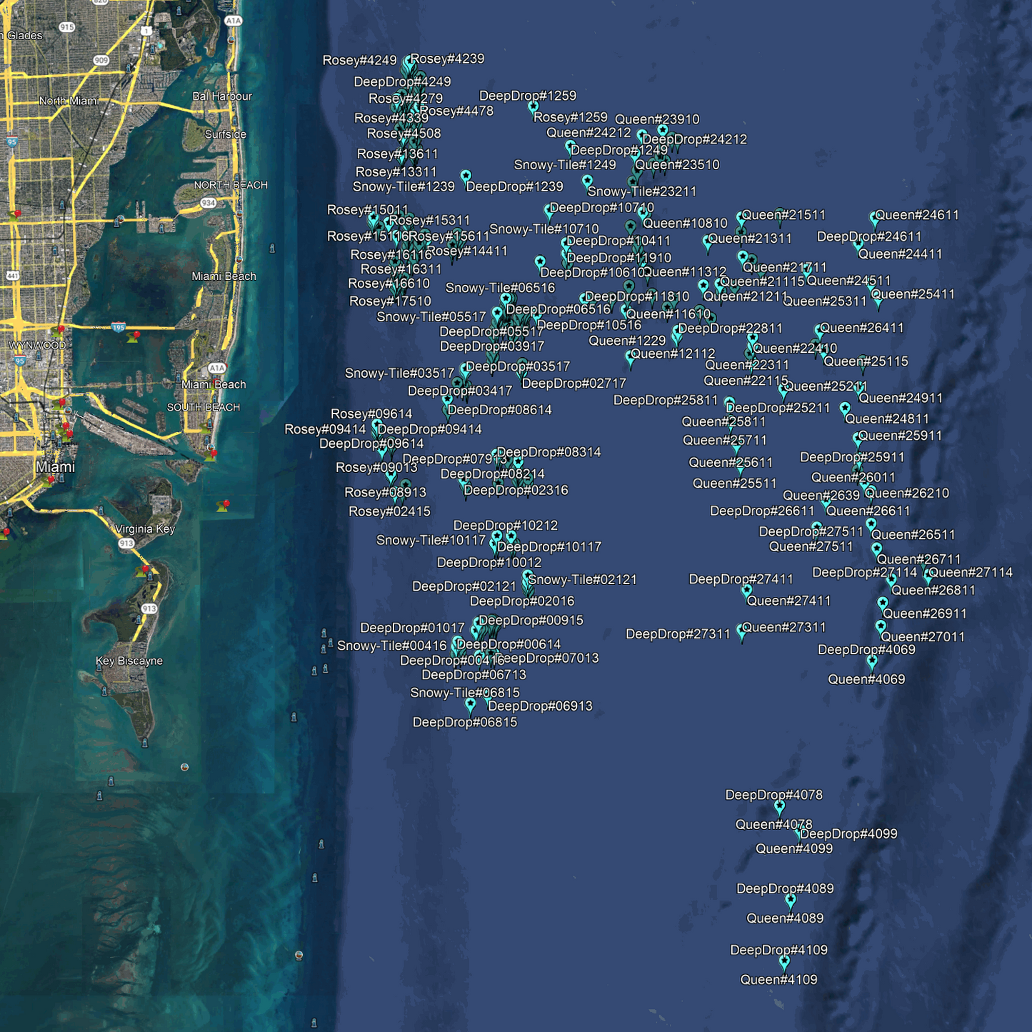 Miami & Coral Gables City Deep Drop Fishing Spots - Offshore Numbers