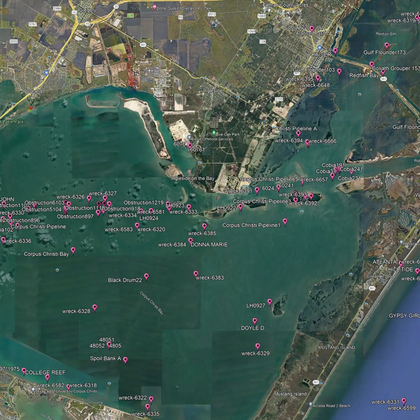 Corpus Christi  Fishing Spots - NearShore Numbers