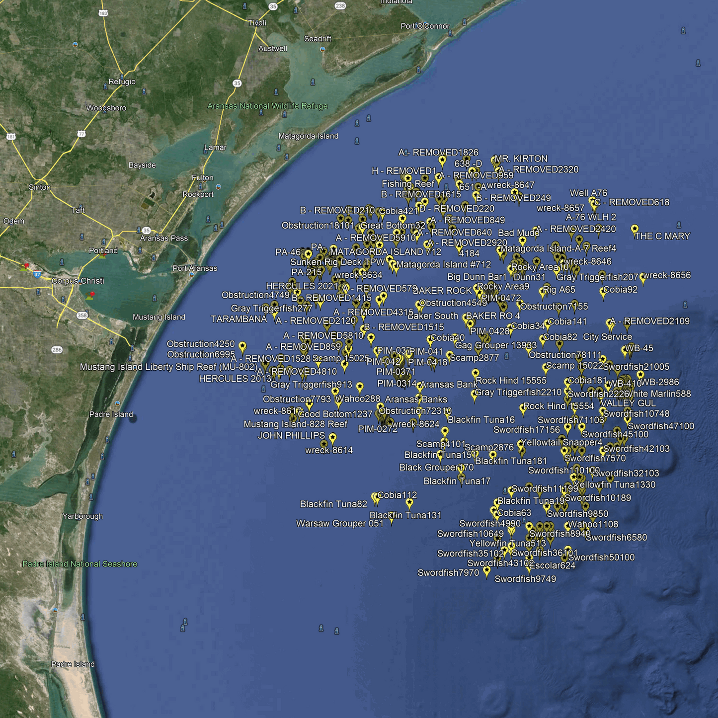 Corpus Christi Fishing Spots - Offshore - GPS Fishing Numbers