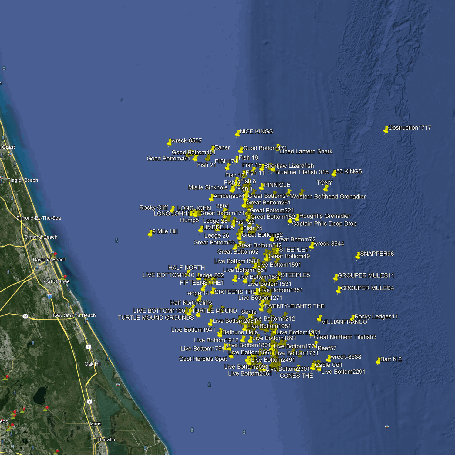 Daytona Beach Fishing Spots - Offshore GPS numbers