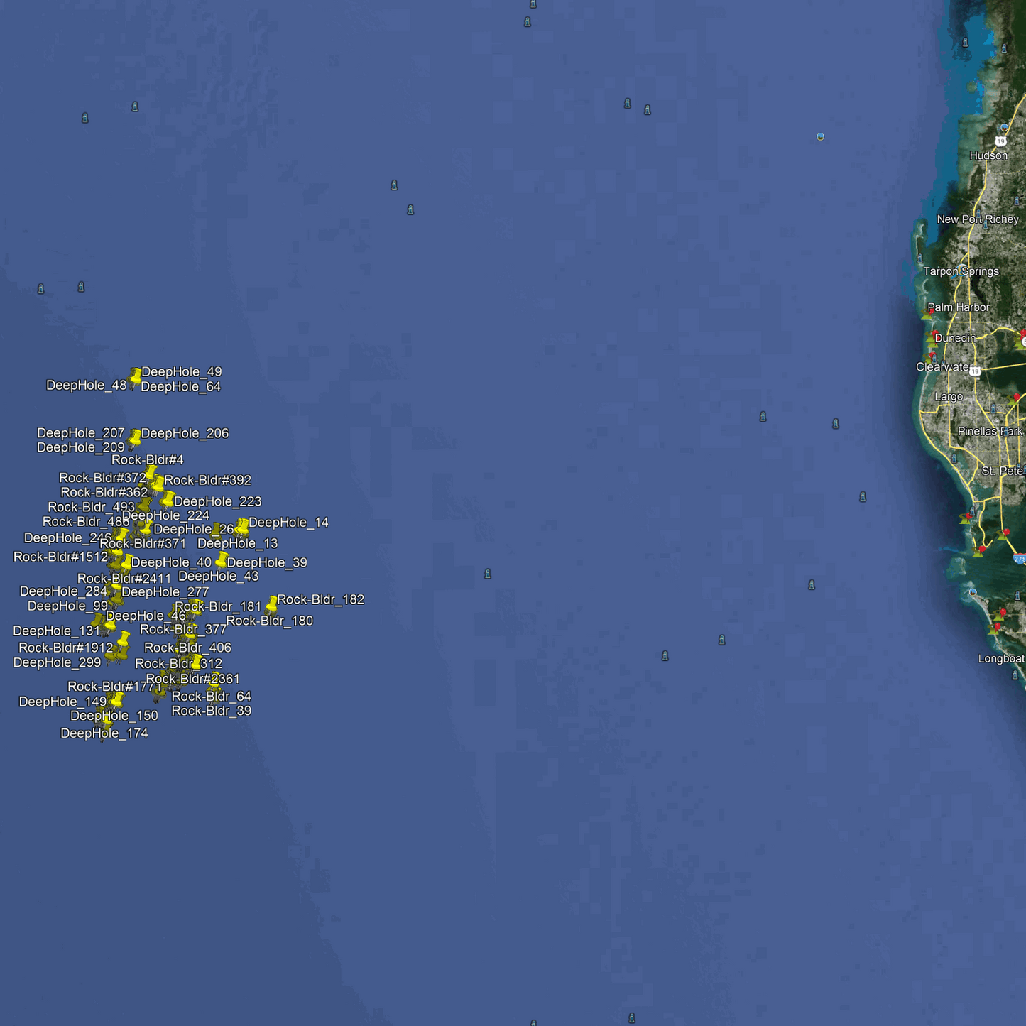 Deep Drop Fishing Spots - Tampa Bay Offshore - Boulders, Springs, Sinkholes, and Pinnacles