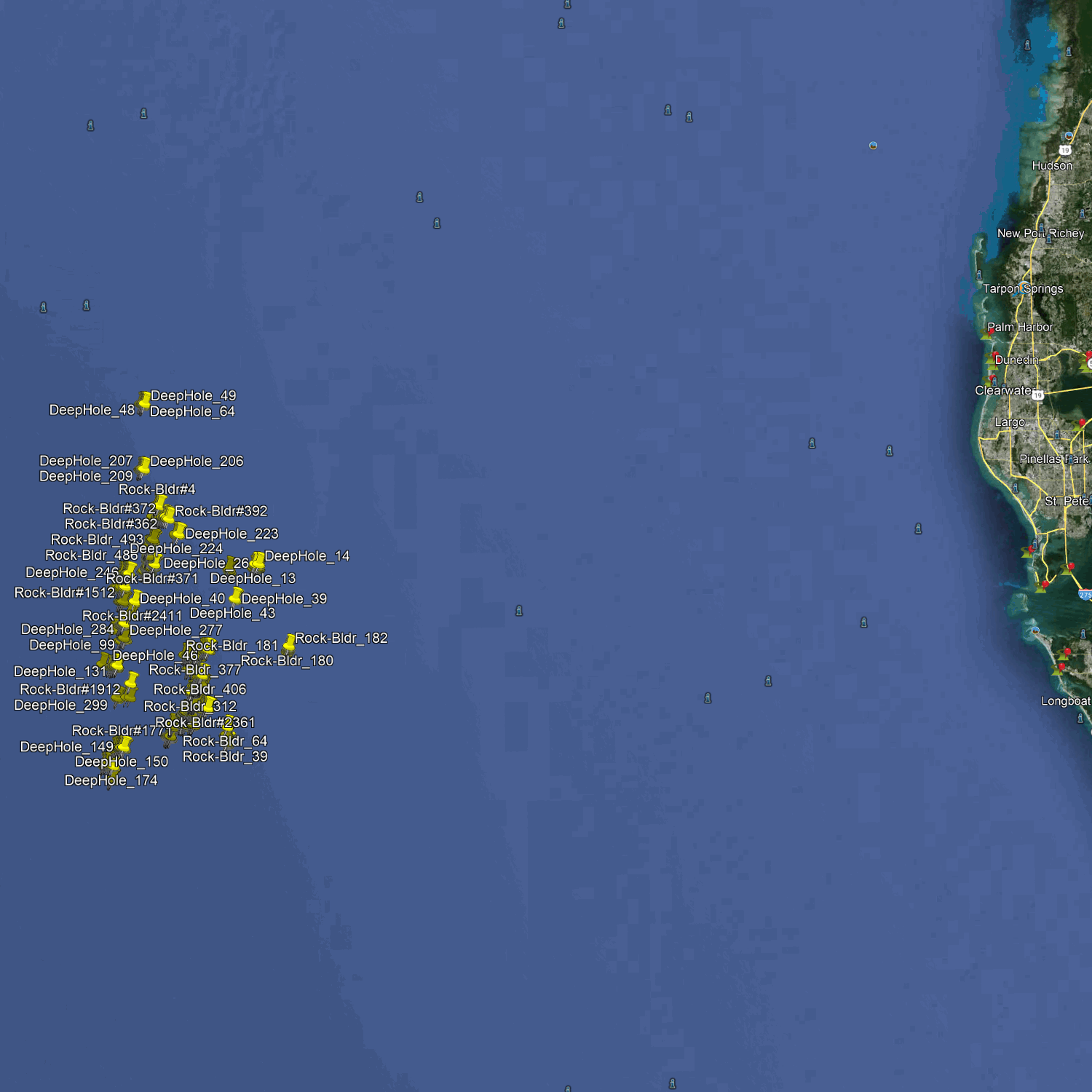 Deep Drop Fishing Spots - Tampa Bay Offshore - Boulders, Springs, Sinkholes, and Pinnacles