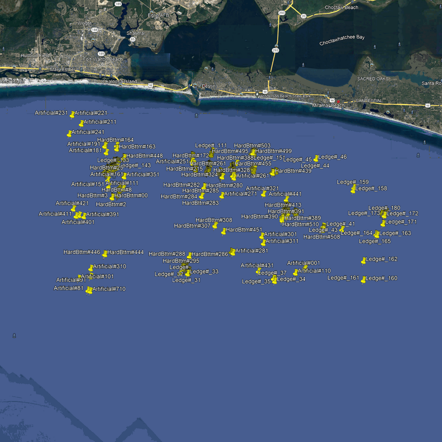 Destin & Fort Walton Beach Nearshore Fishing Spots - GPS Fishing Numbers