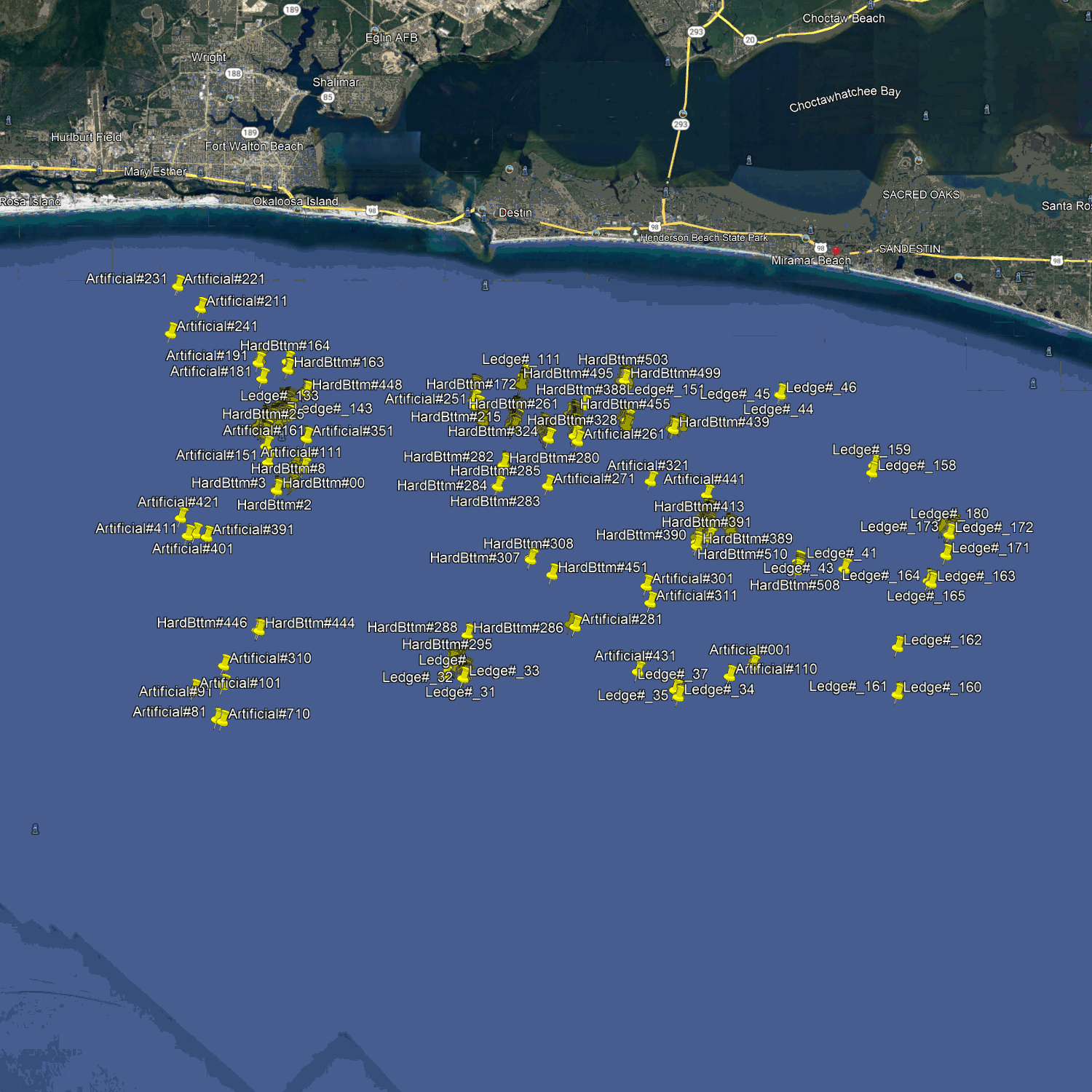 Destin & Fort Walton Beach Nearshore Fishing Spots - GPS Fishing Numbers