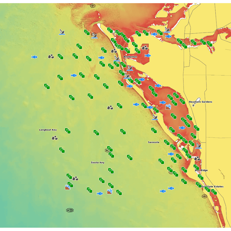 Sarasota Fishing Spots - Coastal Nearshore - GPX numbers