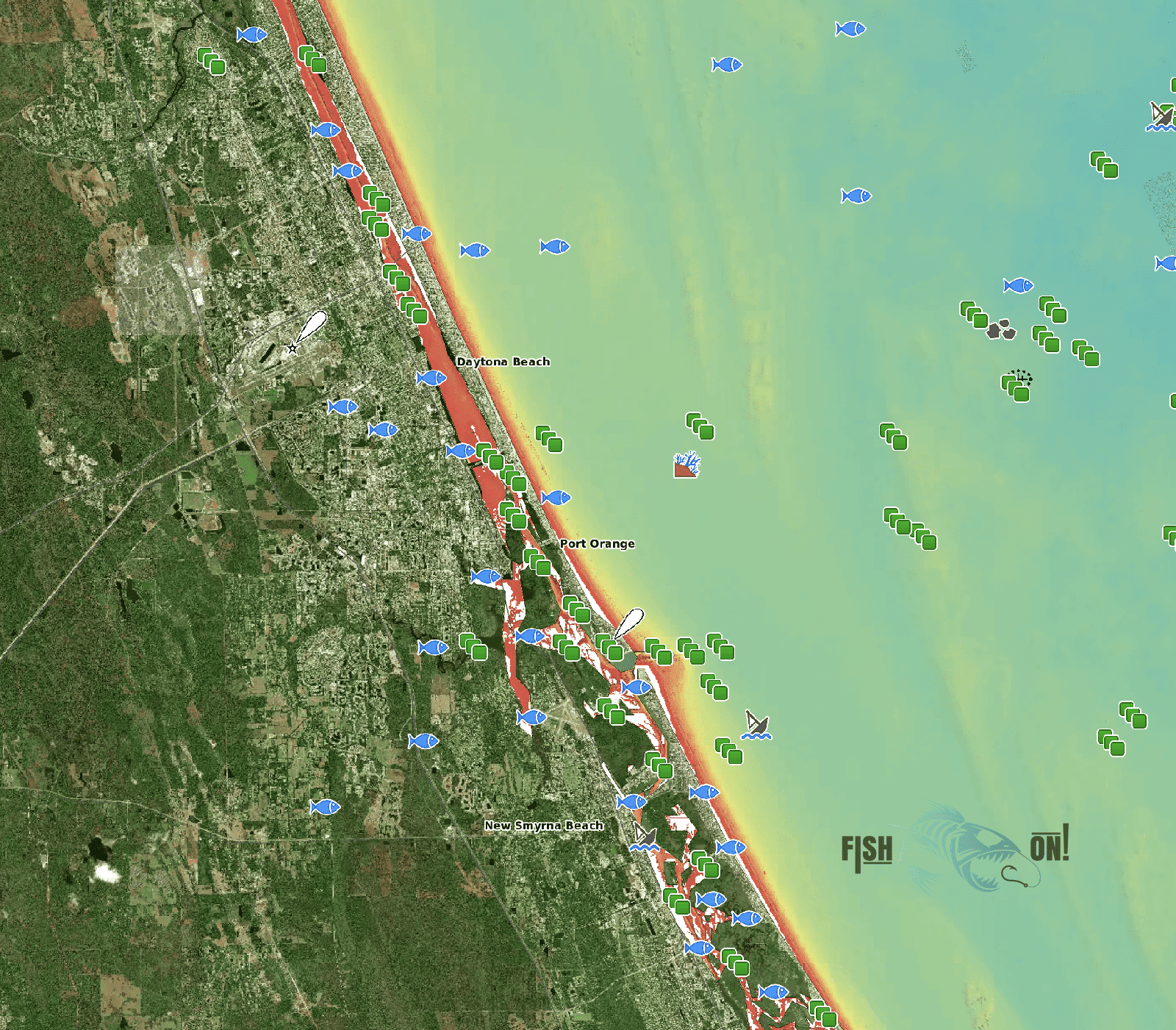Daytona Beach Fishing Spots - Coastal Near Shore - GPS Fishing Numbers