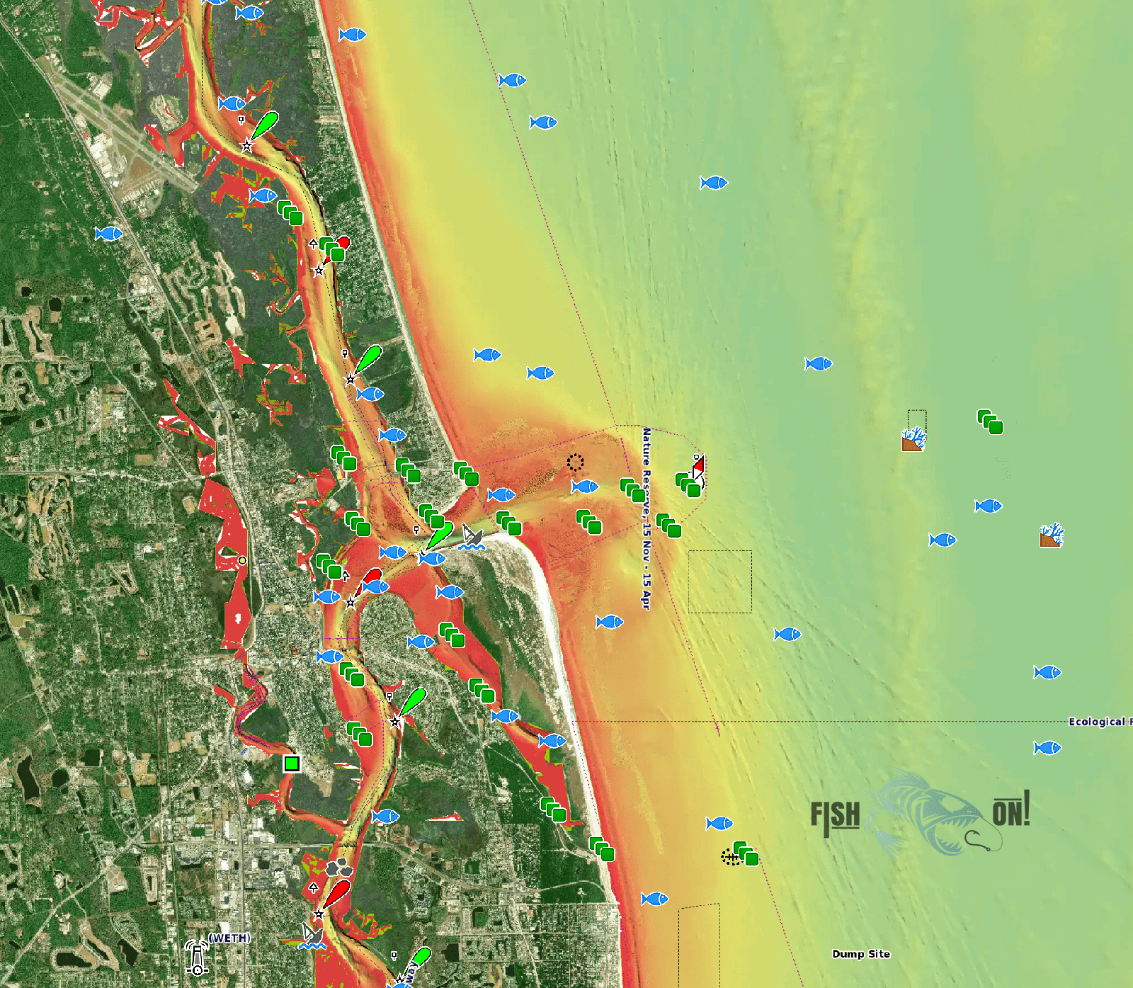 St Augustine Fishing Spots -Coastal Near Shore - GPX fishing numbers