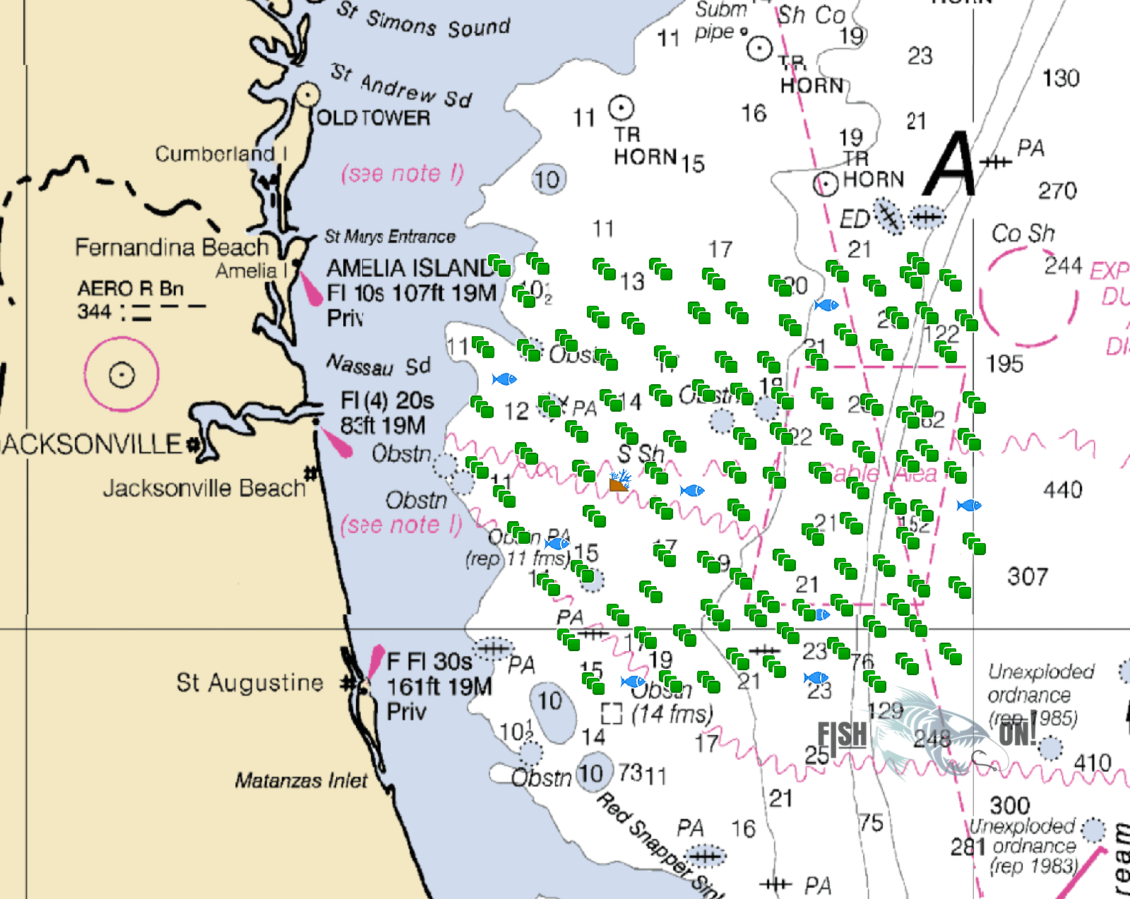Jacksonville Fishing Spots Offshore GPS fishing numbers Fish On