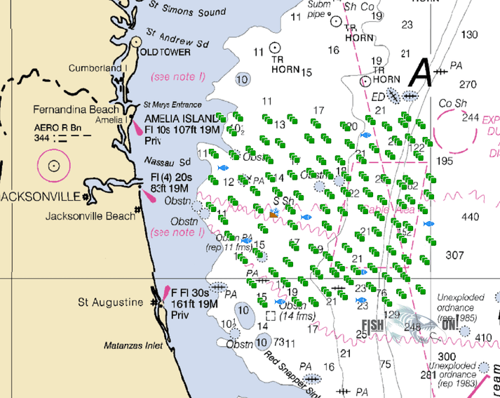 Jacksonville Fishing Spots Offshore GPS fishing numbers Fish On