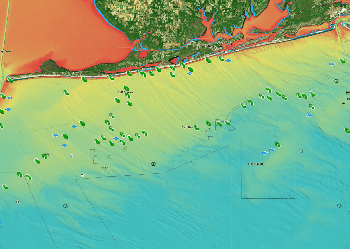 Gulf Shores Fishing Spots - Coastal - GPS Fishing Numbers