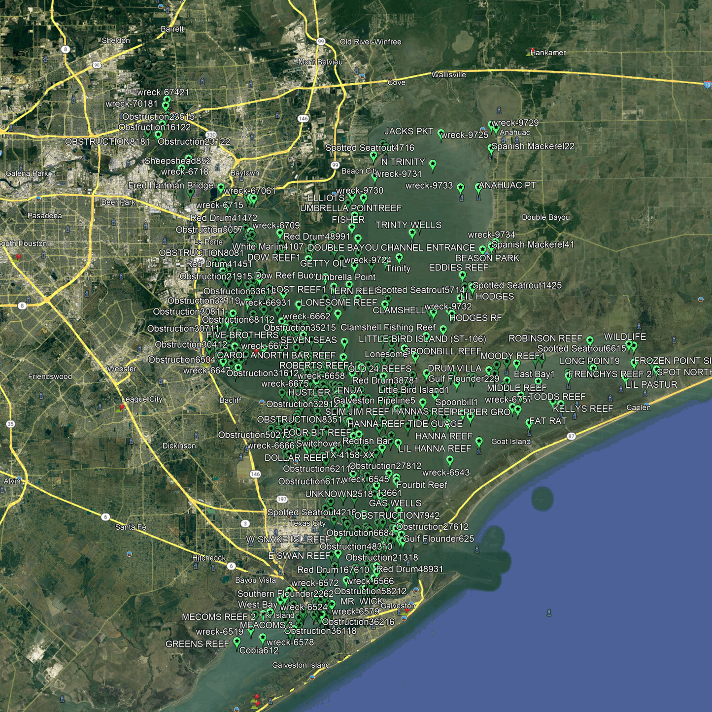 Galveston Bay Fishing Spots - GPS Fishing Numbers