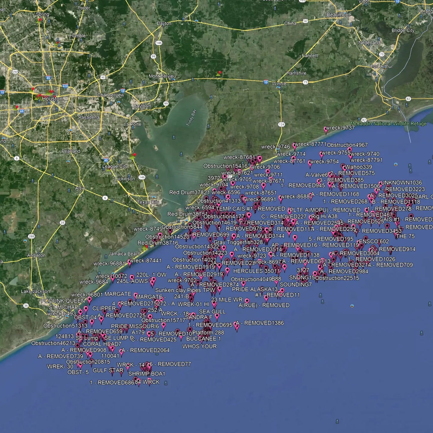 Galveston Fishing Spots - Nearshore Numbers