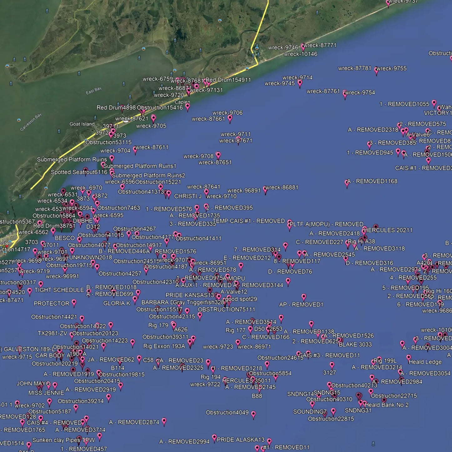 Galveston Fishing Spots - Nearshore Numbers
