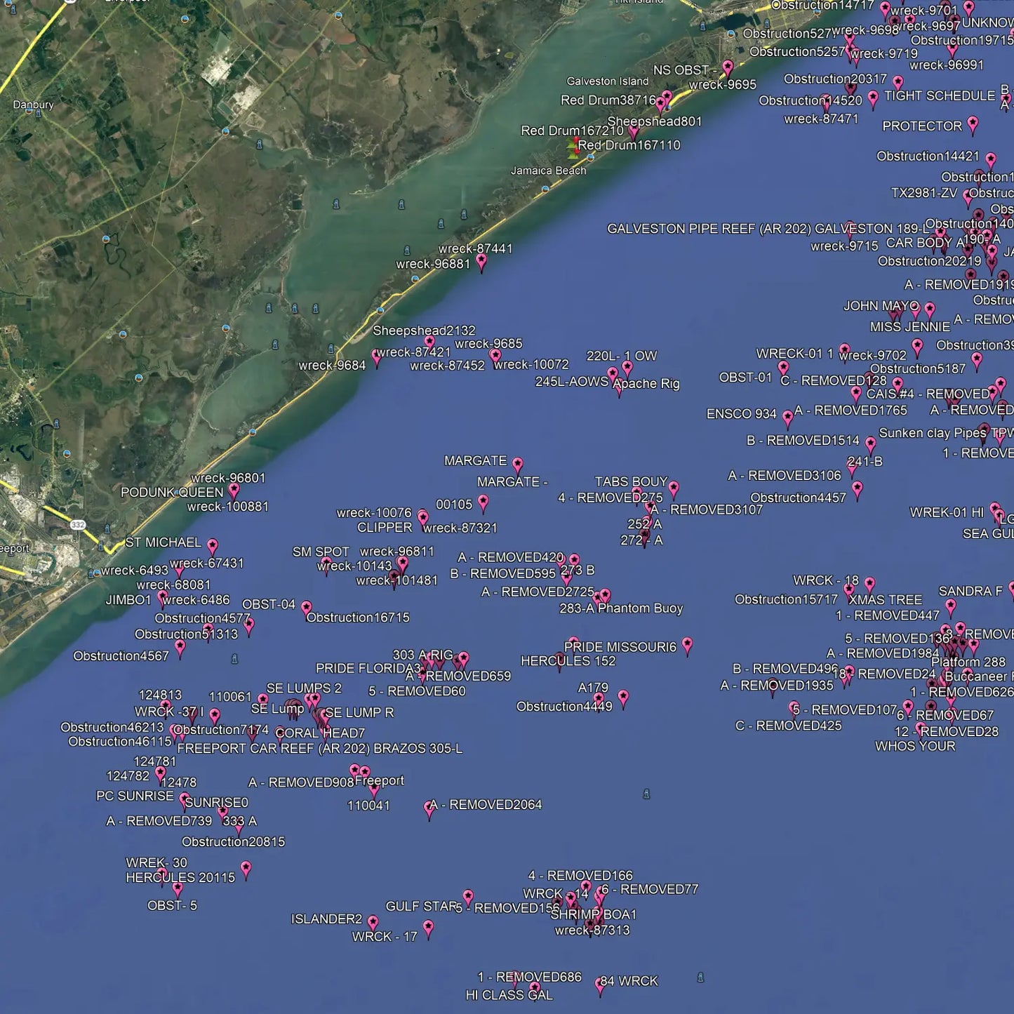 Galveston Fishing Spots - Nearshore Numbers