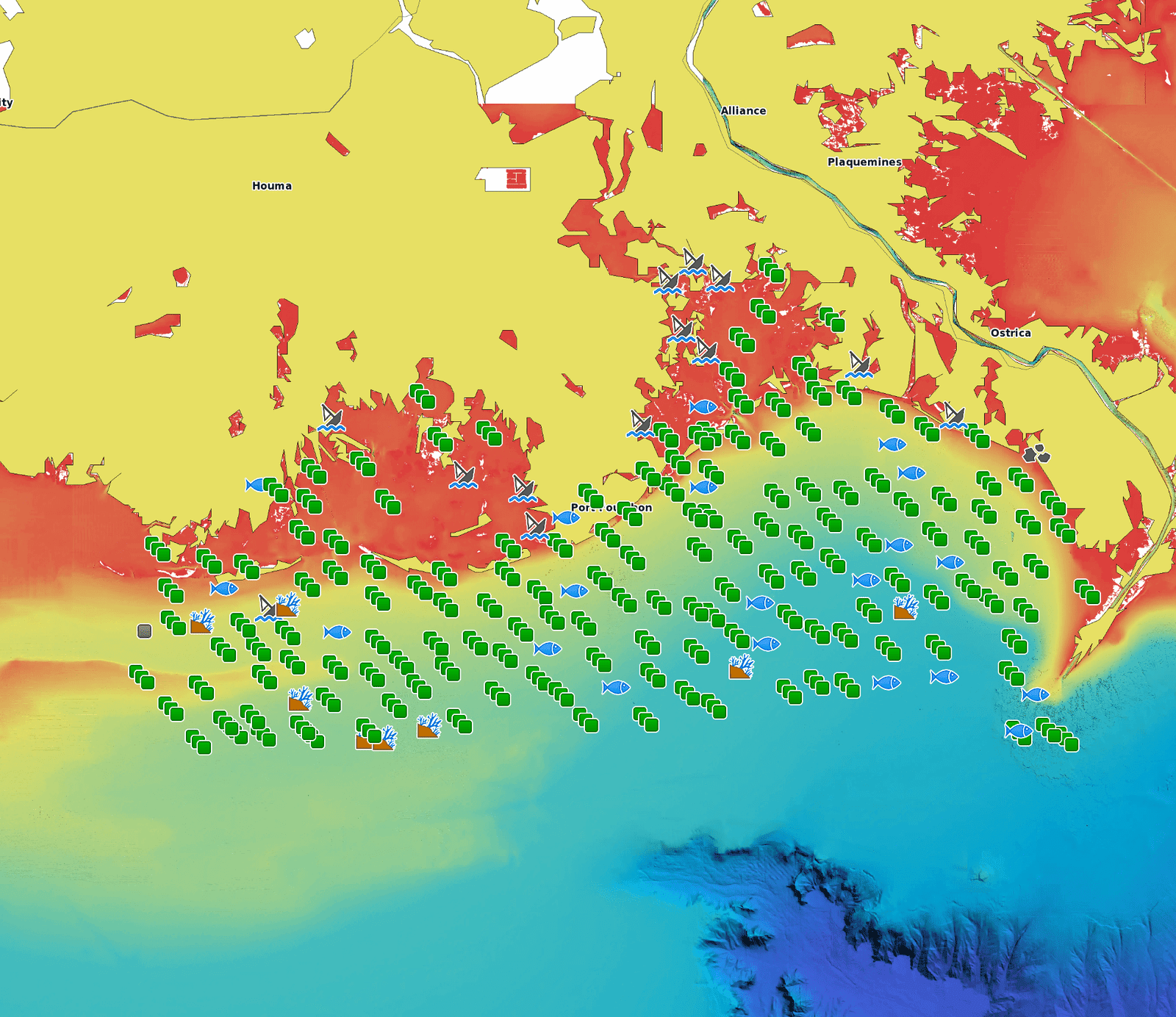 Grand Isle Fishing Spots - Coastal & Nearshore - GPS Fishing Numbers