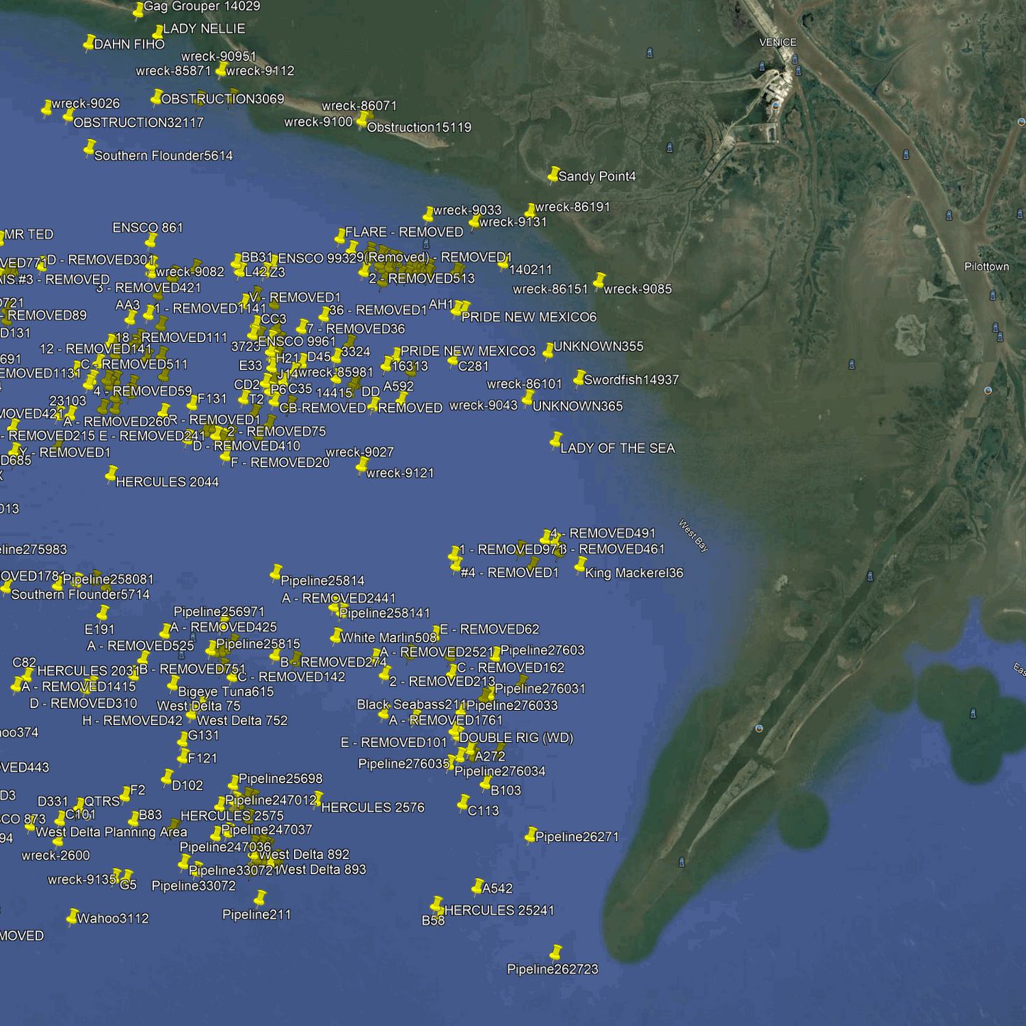 Grand Isle Fishing Spots - Coastal & Nearshore -  GPS Fishing Numbers