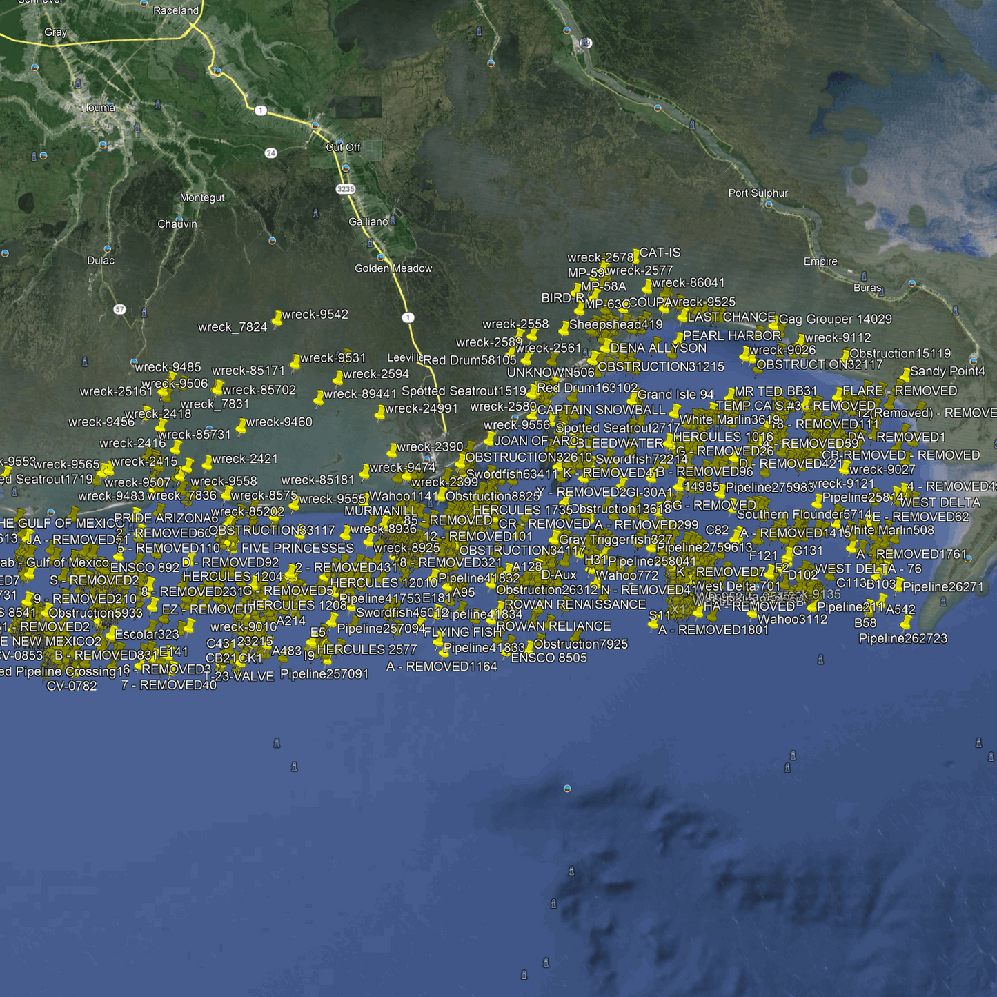 Grand Isle Fishing Spots - Coastal & Nearshore -  GPS Fishing Numbers