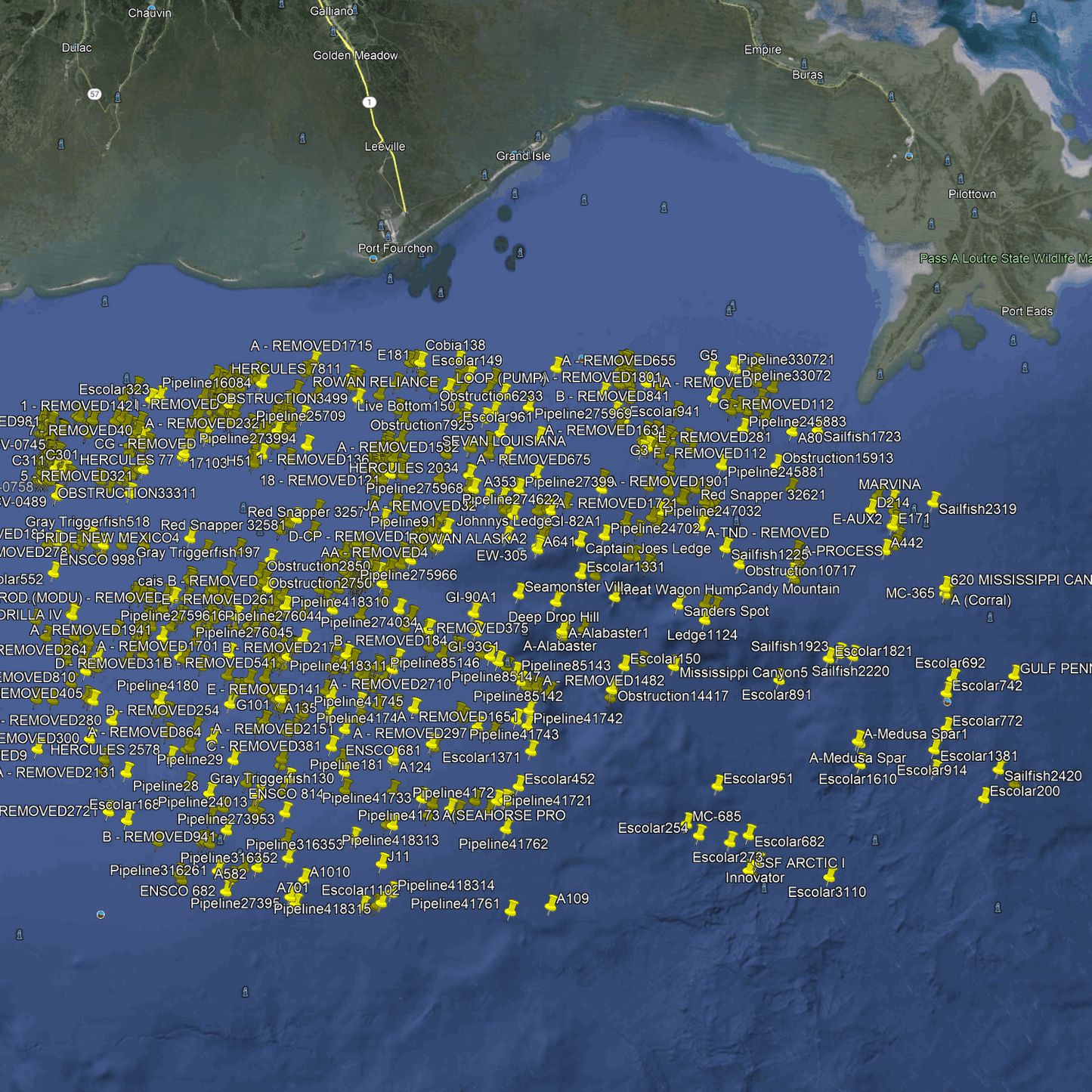 Grand Isle Fishing Spots - Offshore - GPS Fishing Numbers