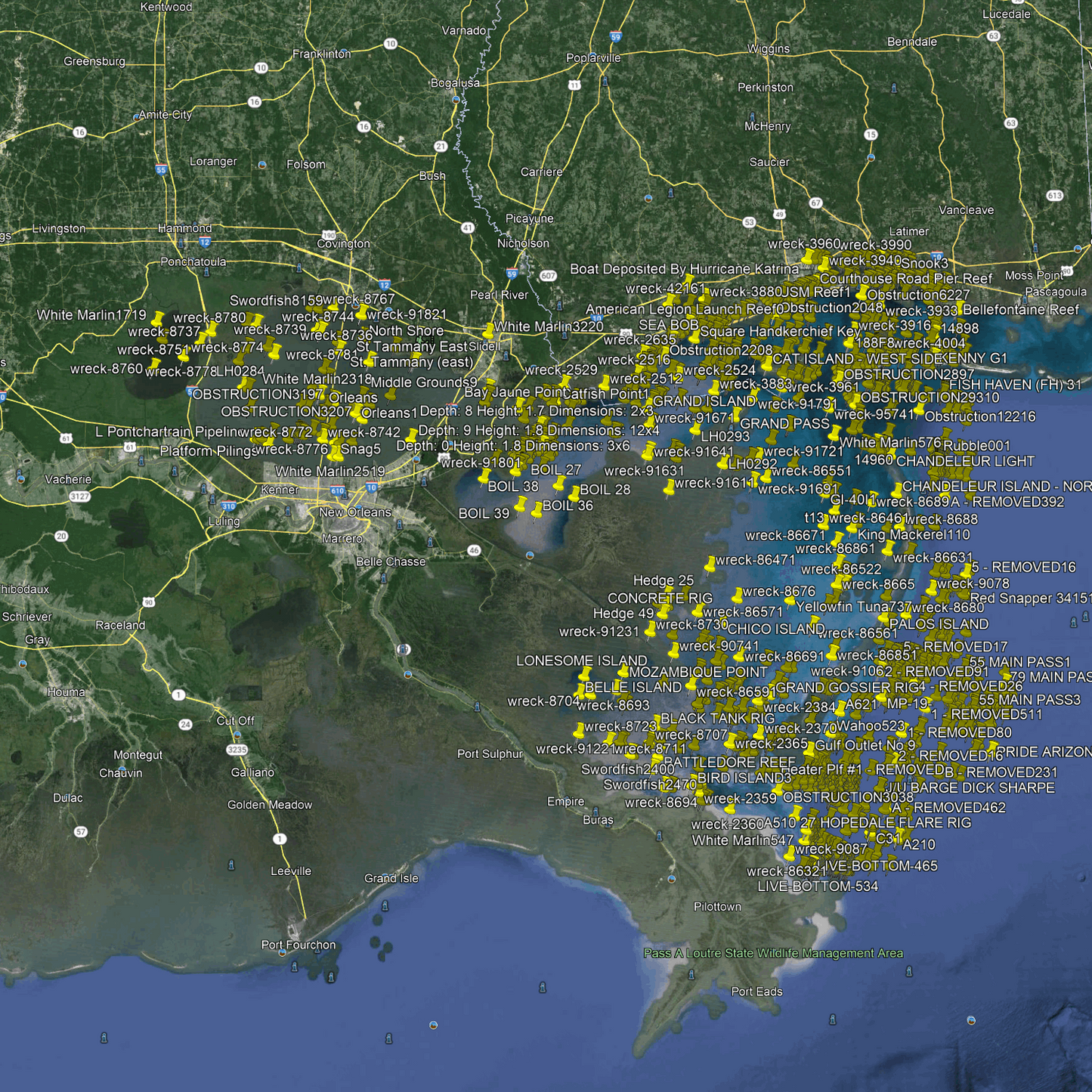 New Orleans Fishing Spots- Coastal GPS Fishing Numbers