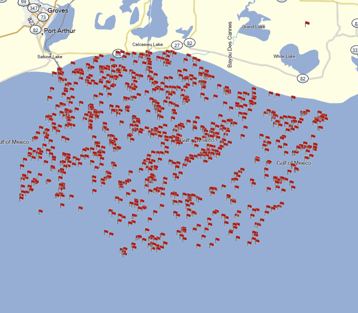 Western Louisiana Coastal and Offshore Fishing Spots - GPS Fishing Numbers
