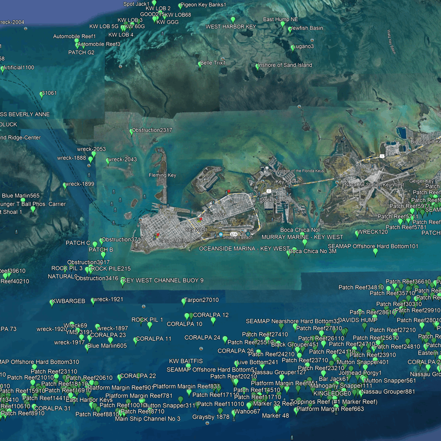 Key West & Big Pine - Coastal & Nearshore  - GPS Fishing Numbers