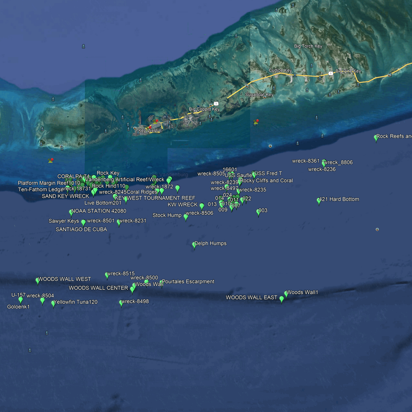 Key West & Big Pine Fishing Spots  - Offshore - GPS Fishing Numbers