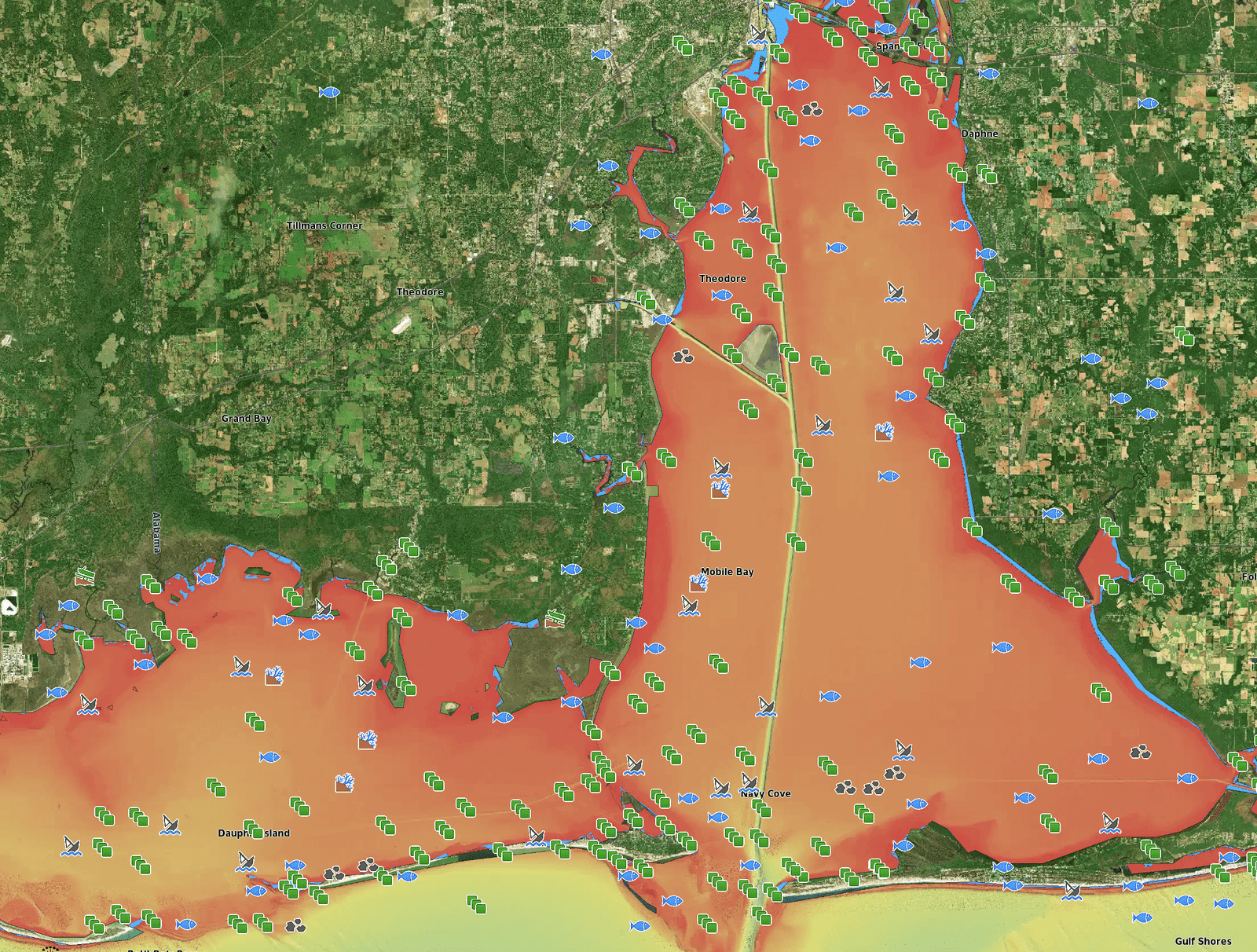 Mobile Bay Fishing Spots - GPS Fishing Numbers