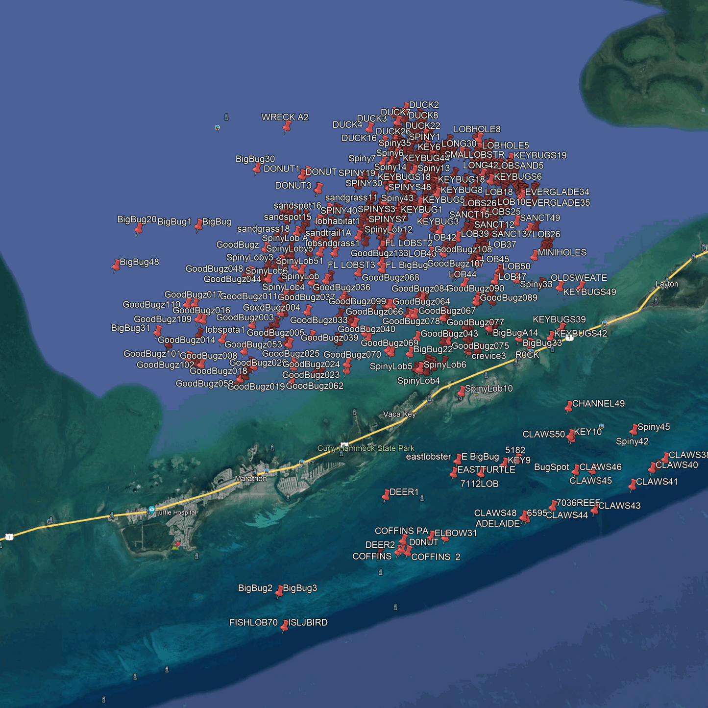 Middle Keys Lobster Spots - Lobster Numbers