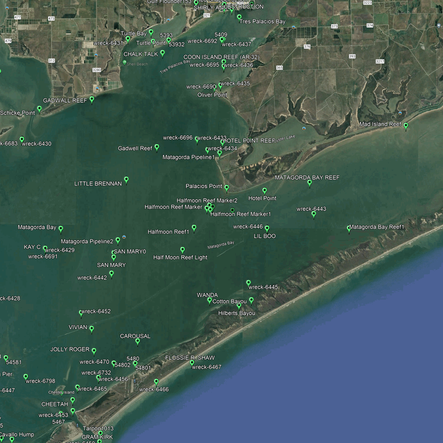 Matagorda Bay Coastal Fishing Spots - GPS Fishing Numbers