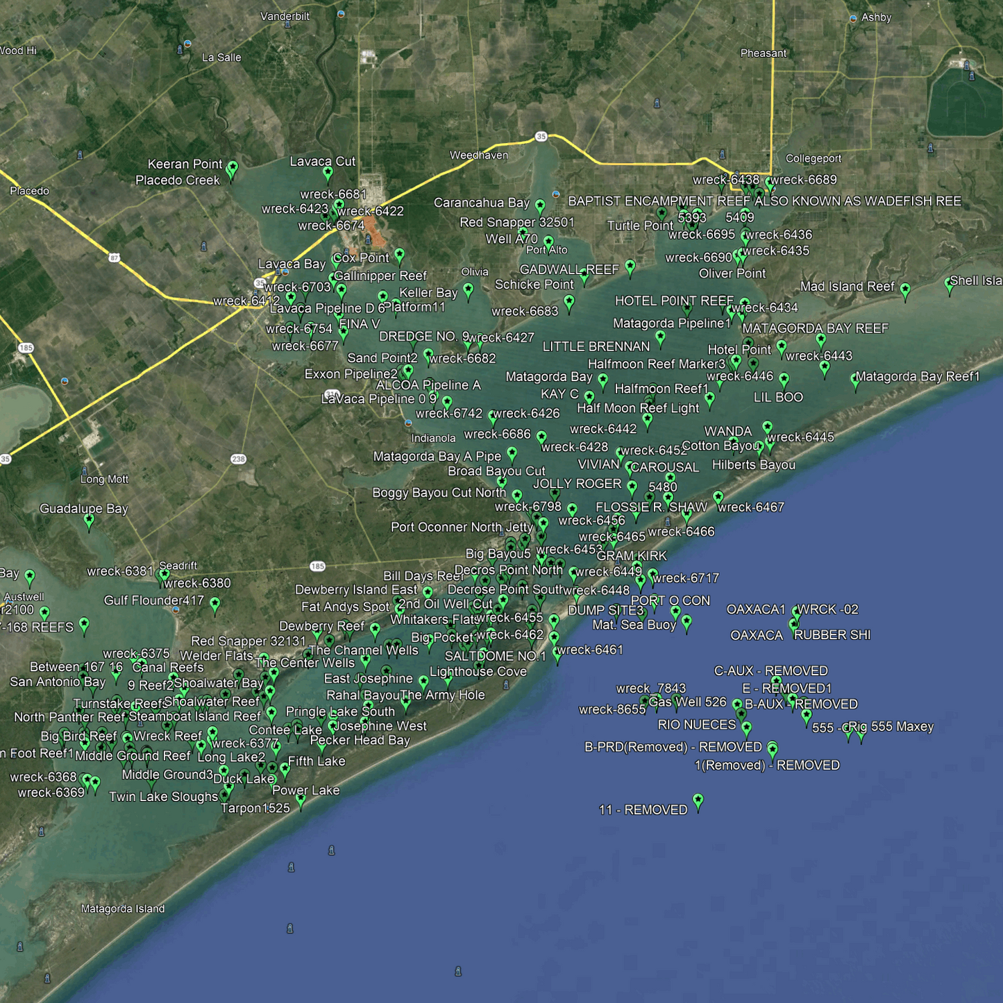 Matagorda Bay Coastal Fishing Spots - GPS Fishing Numbers