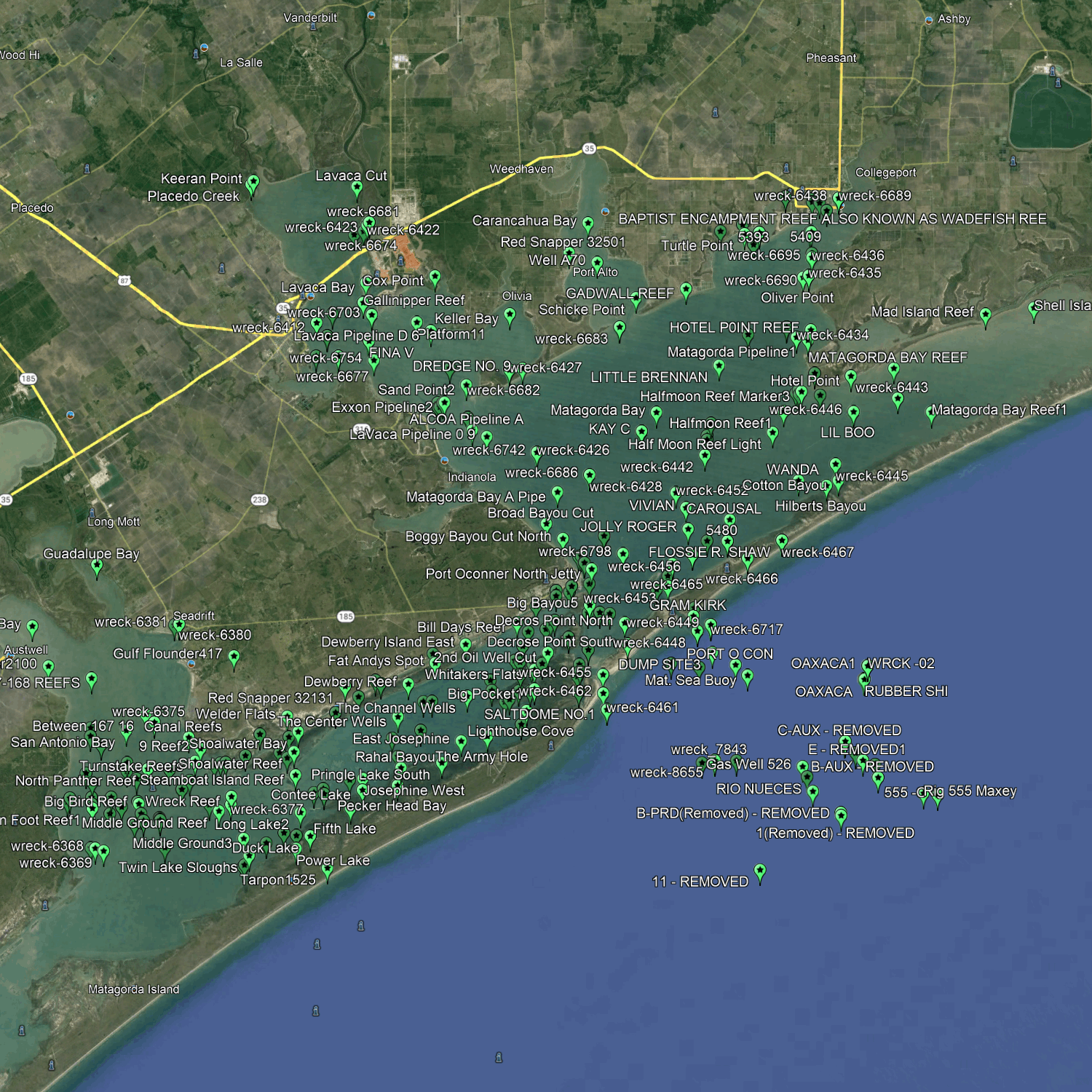 Matagorda Bay Coastal Fishing Spots - GPS Fishing Numbers