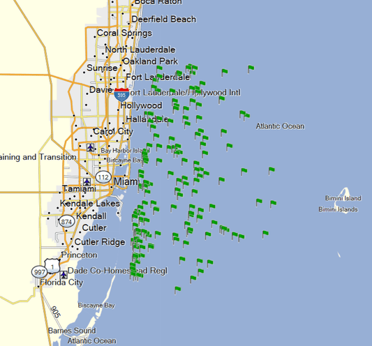 Miami Fishing Spots - Offshore - GPS Fishing numbers