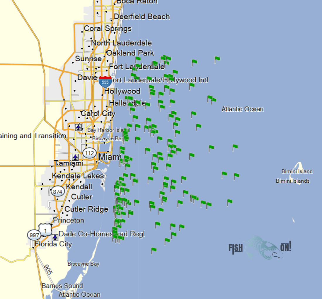 Miami Fishing Spots - Offshore - GPS Fishing numbers