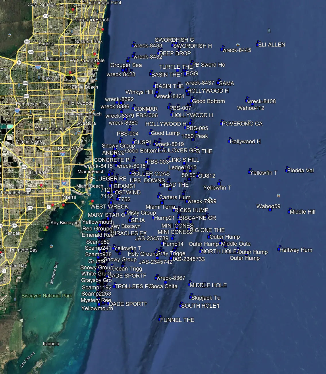 Miami Fishing Spots - Offshore Numbers